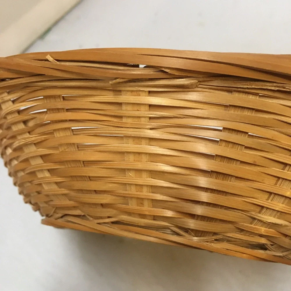 Woven Bamboo Basket Home Decor Small Tan Oval 8.5x6.5x2.5 Cottagecore